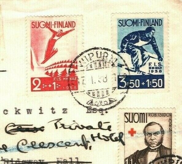 FINLAND Pre-Issue 1938 SKIING SET Day Before FDC SPORT {samwells-covers}MC76