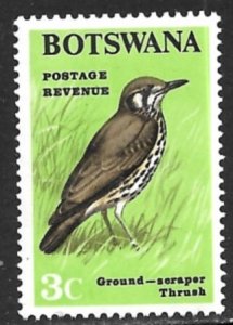 BOTSWANA 1967 3c Ground Scraper Thrush Birds Issue Sc 21 MNH