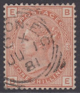 SG 163 1/- orange-brown plate 13. Very fine used with a London ‘box’ CDS...