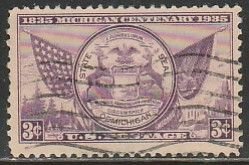 U.S. 775, 3¢ MICHIGAN CENTENARY ISSUE. SINGLE, USED. VF. (876)