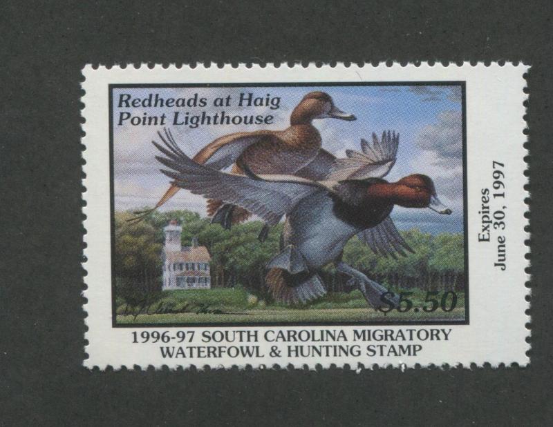 SOUTH CAROLINA #16 1996 STATE DUCK STAMP REDHEADS/LIGHTHOUSE by DJ Cleland-Hura