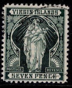 BRITISH VIRGIN ISLANDS QV SG48, 7d deep green, FINE USED.