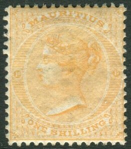 MAURITIUS-1872 1/- Orange.  A mounted mint example Sg 70