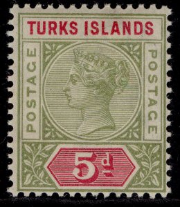 TURKS & CAICOS ISLANDS QV SG72, 5d olive-green & carmine, M MINT. Cat £13.