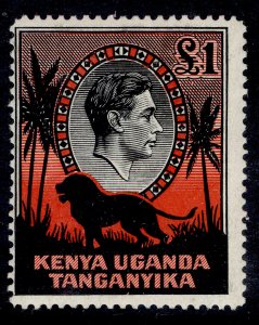 KENYA UGANDA TANGANYIKA GVI SG150a, £1 black & red, LH MINT. Cat £42.