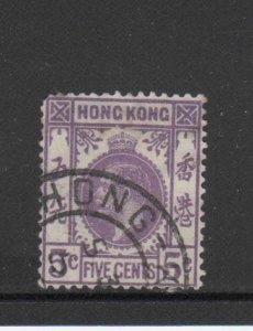 HONG KONG #134  1921  5c  KING GEORGE V    USED F-VF  b