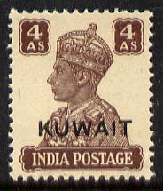 Kuwait 1945 KG6 4a brown unmounted mint light overall ton...