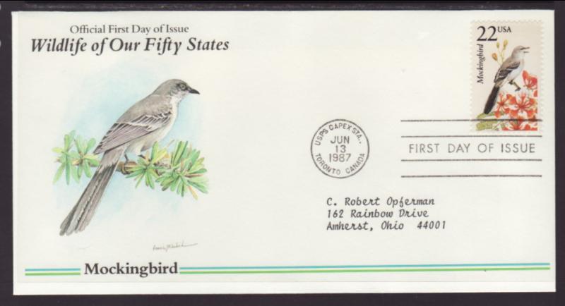 US Mockingbird 1987 Typed FDC BIN