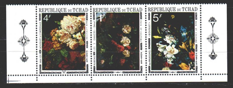 Chad. 1971. 374-77. Bouquets of flowers painting. MNH.