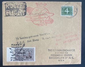 1946 Netherlands First Rocket Flight Mail Cover To Brooklyn NY Usa Roosevelt Lab