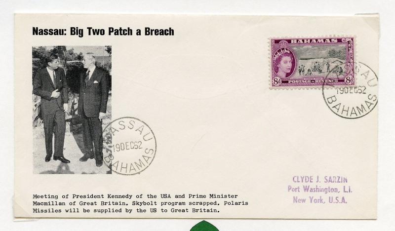 BAHAMMAS 1962   JOHN F. KENNEDY MEETS PM MACMILLIAN  SPECIAL CANCEL COVER