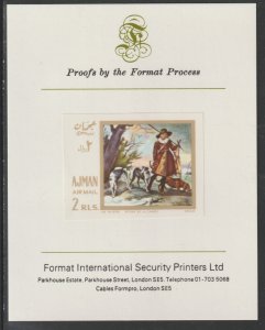 AJMAN 1968 PAINTINGS of DOGS  imperf on FORMAT INT PROOF CARD