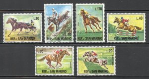 San Marino Scott 627-32 MNHOG - 1966 Horses Issue - SCV $1.50