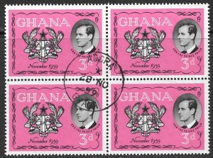 GHANA 1959 Prince Philip Royal Visit Issue Block of 4 Sc 66 VFU