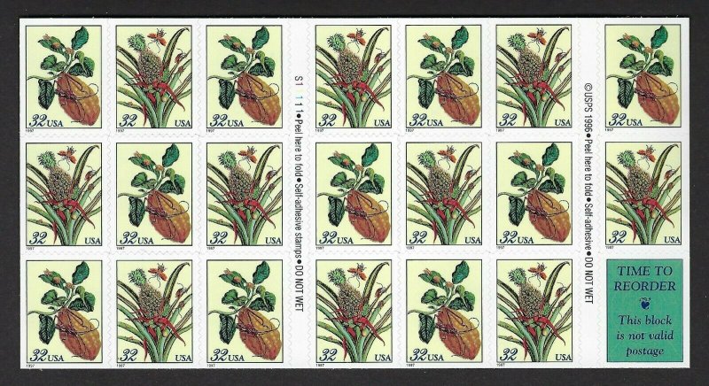 U.S. #3127a BOTANICAL PRINTS  BOOKLET PANE MINT, NH AT FACE VALUE!