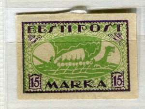 ESTONIA; 1919-20 Imperf pictorial issue fine Mint hinged Shade of 15M. value