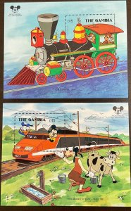 Gambia Disney 2 Mickey Mouse 60th Anniversary Locomotives s/s  5x4 inches 1987