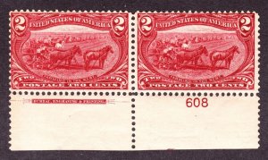 US 286 2c Trans-Mississippi Mint Plate #608 Pair F-VF OG NH SCV $160