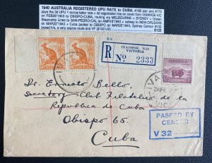 1940 Ivanhoe Australia Registered Censored cover To Caribbean Spanish Colony