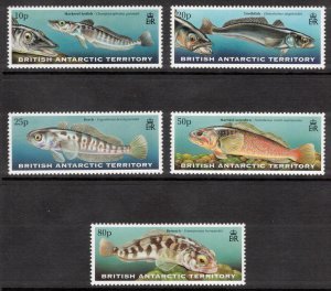 BRITISH ANTARCTIC 1999 Fish; Scott 275-79, SG 302-06; MNH