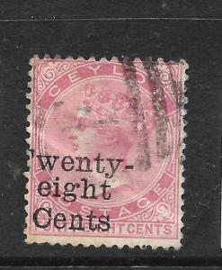 CEYLON 1885   28c on 48c   QV   FU  MISPLACED OVPT       SG 168