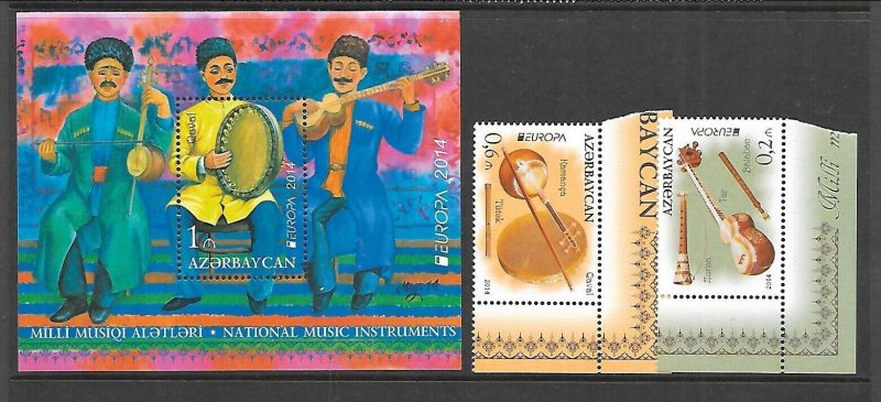 AZERBAIJAN Sc 1047-9 NH issue of 2014 - SET+S/S - EUROPA - MUSICAL INSTRUMENTS