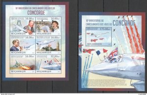 2013 Mozambique Transport Aviation Concorde France Kb+Bl ** St2614