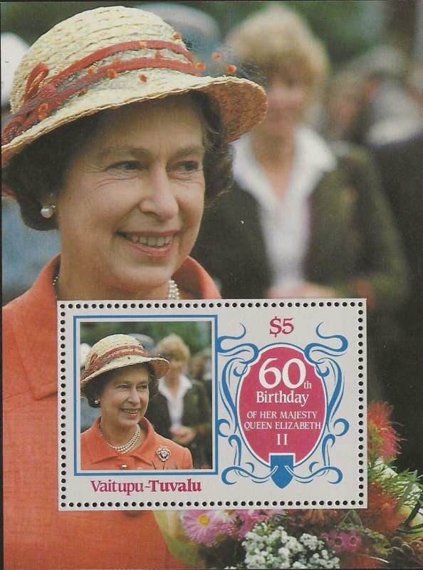 VAITUPU-TUVALU 1986 60TH BIRTHDAY QUEEN ELIZABETH SOUVENIR SHEET PERF MINT 