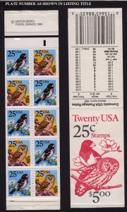 1988 Grosbeak Owl Sc BK160 booklet premium (2 Sc 2285b panes) plate no. 1211