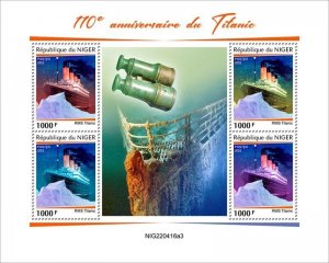 Niger - 2022 RMS Titanic Anniversary - 4 Stamp Sheet - NIG220416a3