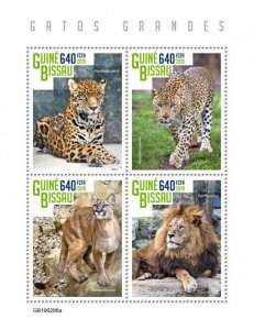 Guinea-Bissau 2019 MNH Wild Animals Stamps Big Cats Lions Leopards Jaguar 4v M/S