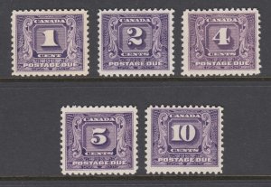 Canada Sc J6-J10 MLH. 1930-32 Second Postage Dues, cplt set, fresh, bright, F-VF