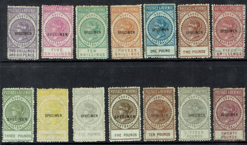 SOUTH AUSTRALIA 1886 QV POSTAGE & REVENUE SPECIMEN SET PERF 11.5 -12.5