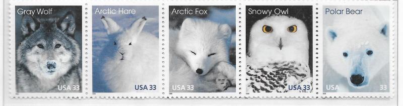 US#3292 $0.33 Artic Amimals strip of 5  (MNH) CV $4.25