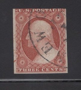 US Stamp Scott #10 3c Orange Brown Type i Washington SCV $185