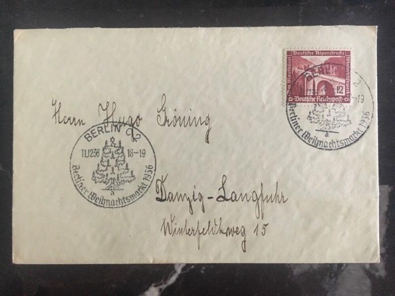 1936 Berlin Germany Cover To Danzig Christmas Cancel