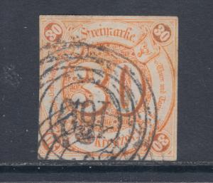 Thurn & Taxis Sc 52 used 1859 30kr imperf Numeral, 162 in target cancel