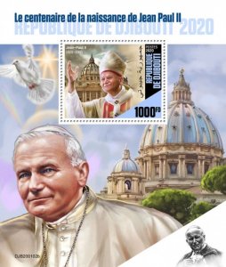 DJIBUTI - 2020 - Pope John Paul II - Perf Souv Sheet - Mint Never Hinged