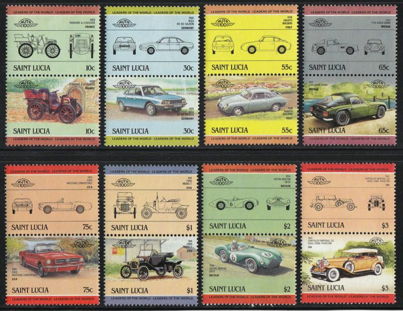 St Lucia Automobile Types of 1983 Pairs (Scott #686-93) MNH 