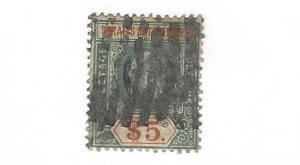 STRAITS SETTLEMENTS $5 1902 SC. # 104 HIGH VALUE F-VF