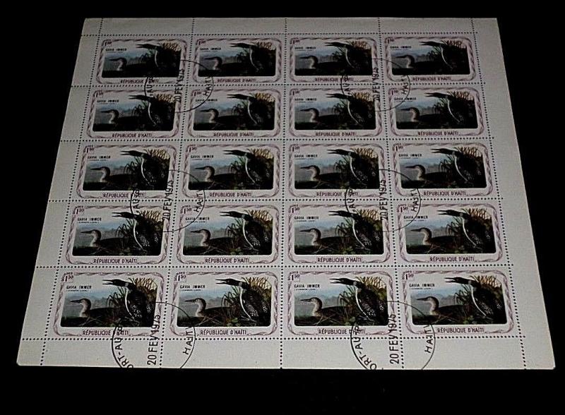 HAITI, 1975, 1.50 GOURDES, AUDUBON BIRDS, LOON, SHEET/20, CTO, NICE! LQQK!