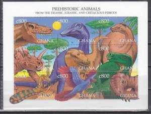 Ghana. Scott cat. 2090 a-i. Dinosaurs sheet of 9.