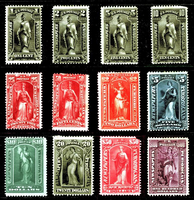 #PR102-#PR113 1c-$100 1895 NEWSPAPER SET MLH Scarce Stamp Set of 12