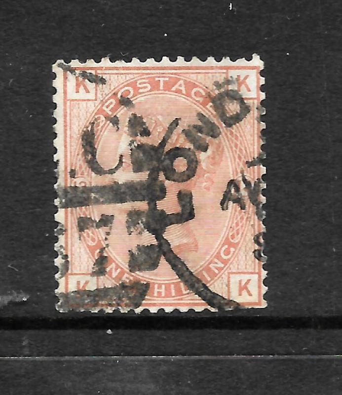 GREAT BRITAIN  1873-80  1/-  ORANGE BROWN    QV   PLATE 13 GU   SG 151