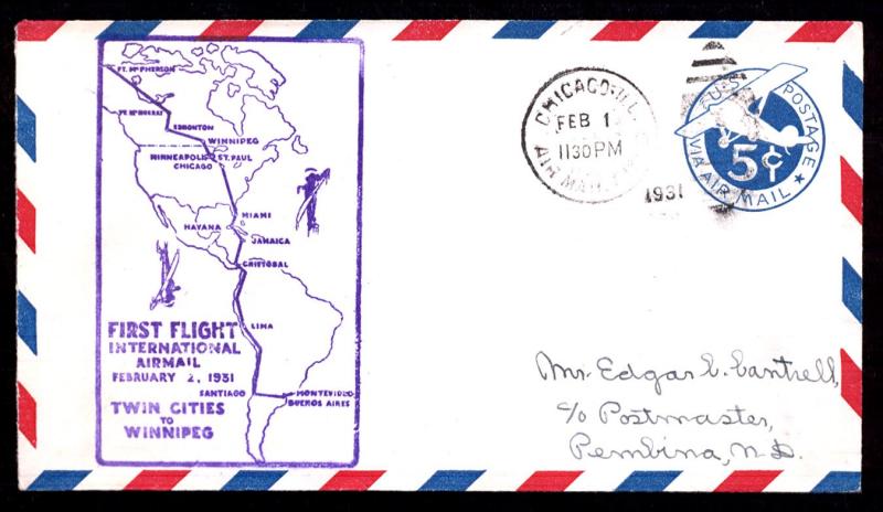 #UC1 or UC2 First Flight Cover Chicago Ill. Feb 2, 1931