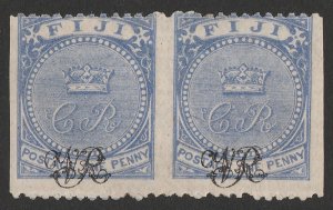 FIJI 1876 'VR' on CR monogram 1d pair, error IMPERF vertically. 