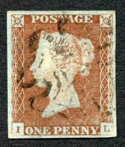1841 Penny Red (IL) Placa 24 Excelente Quatro Margens Gato 65 libras-