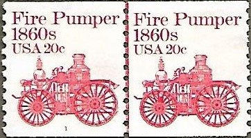 United States #1908 20c Fire Pumper MNG coil line pair plate #1 (1981)