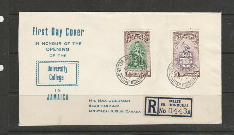 Br Honduras FDC 1951 College, Cacheted, Registered, Imprint address