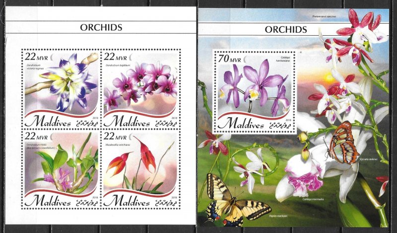 Maldive Islands SW 7878-82 Orchids m/s and s.s. MNH (lib)